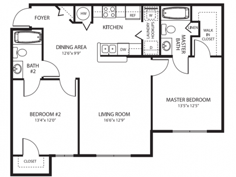Two Bedroom Floor Plan at Meridian Pointe Affordable Apartments in Tampa FL